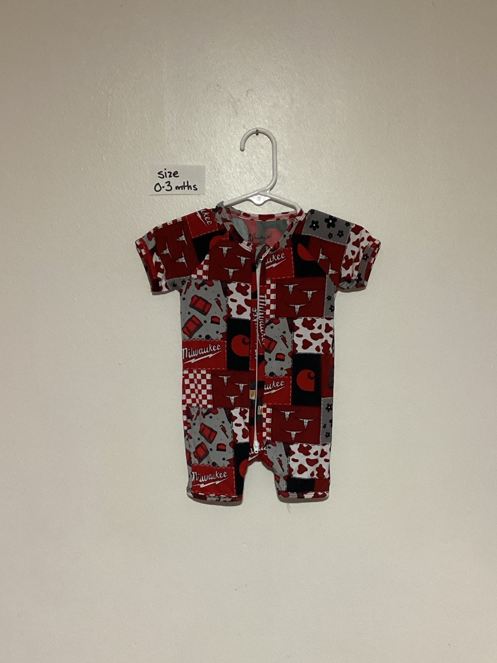 Red and Gray Baby One-Piece Zipper Romper